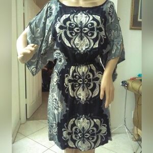 SOFT & COMFY Black & Gray Patterned Dress BY ANGIE SZ. XL FLORAL LOOSE FLOWY